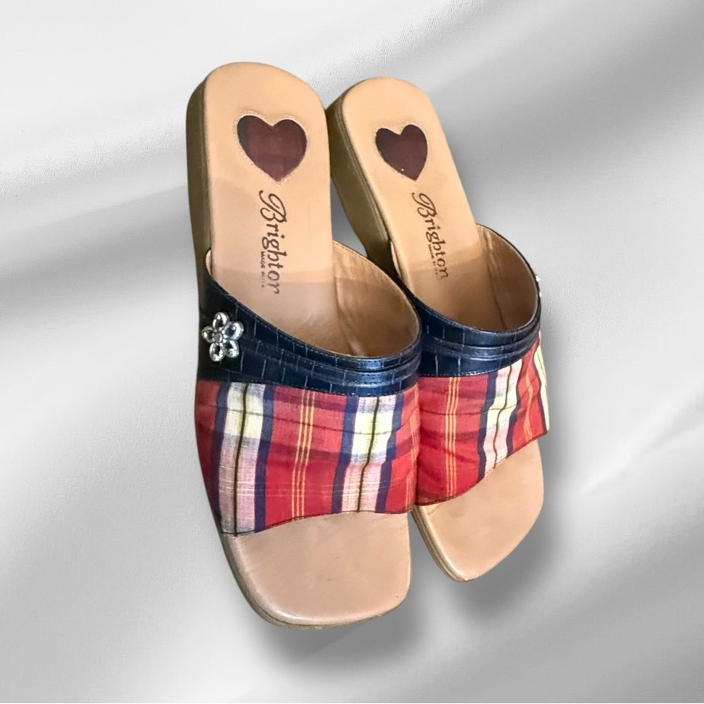 Brighton Belize Women's Multicolor Plaid Slide Sandals - Picture 2 of 8